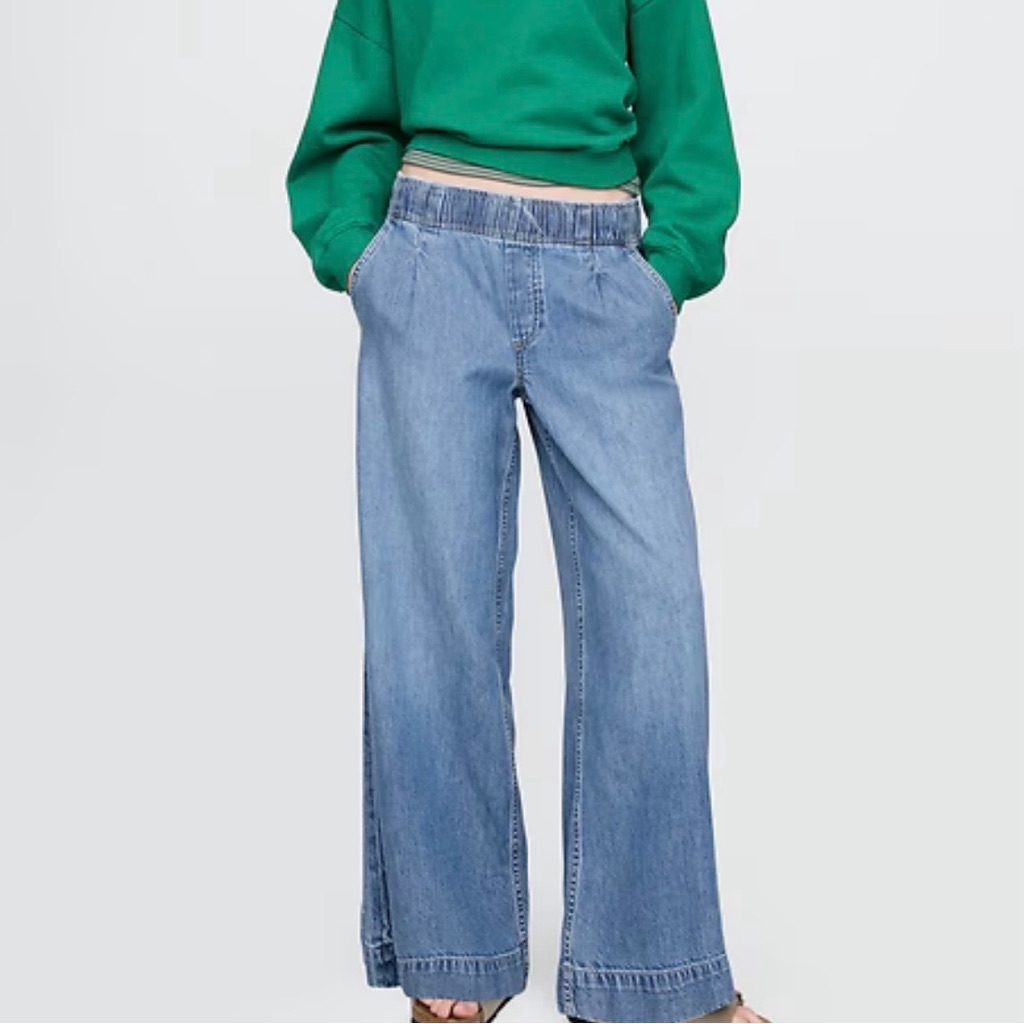 Gap High Rise Ultrasoft Pleated Easy Baggy Jeans In Medium Indigo, Size Xl Tall